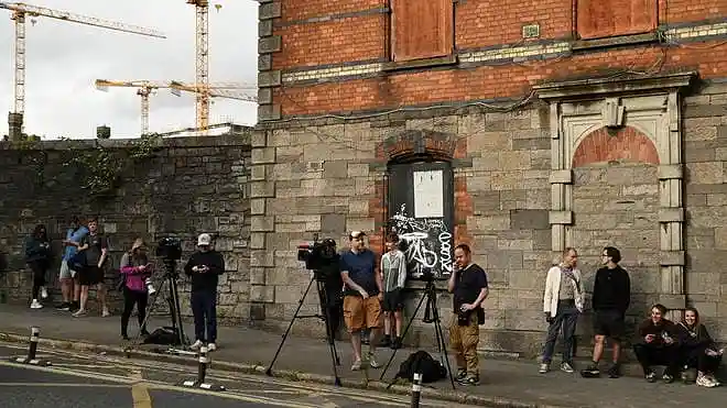 Members of the media wait outside Dublin's Special Criminal Court ahead of Daniel Kinahan's appearance
