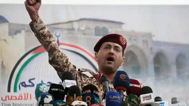 Houthi military spokesman Yahya Saree speaks in a file photo. | Photo Credit: AP