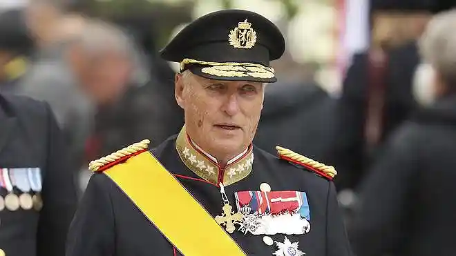 King Harald V of Norway and Queen Sonja leave Notre Dame Cathedral after attending the funeral of Grand Duke Jean of Luxembourg.